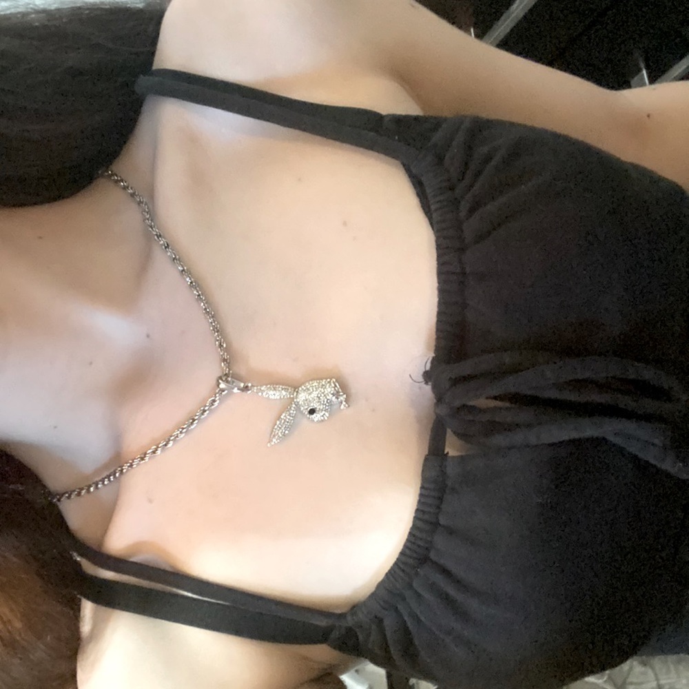 Playboy Bunny Rope Chain Necklace 🐰🖤 Clear Cuban Zirconia